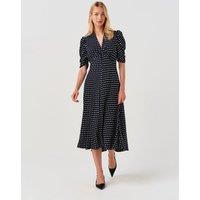 Ghost Polka Dot V-Neck Midi Tea Dress Navy Mix
