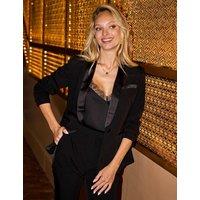 SOSANDAR Slim Satin Collar Tuxedo Blazer Black