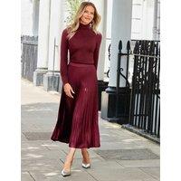 SOSANDAR Satin Pleated Midi Skirt Burgundy