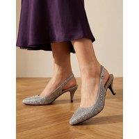 Jones Bootmaker Leather Slingback Stiletto Court Shoes Silver