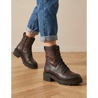 Jones Bootmaker Leather Lace Up Block Heel Boots Brown