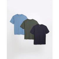River Island 3 Pack Muscle Fit Pure Cotton T-Shirts Navy