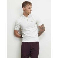 River Island Muscle Fit Textured Half Zip Knitted Polo Shirt White