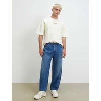 River Island Oversized Pure Cotton Striped T-Shirt Ecru Mix