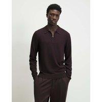 River Island Slim Fit Half Zip Long Sleeve Polo Shirt Burgundy
