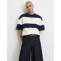 River Island Oversized Pure Cotton Striped T-Shirt Navy Mix