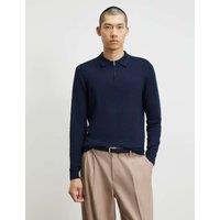 River Island Slim Fit Half Zip Long Sleeve Polo Shirt Navy