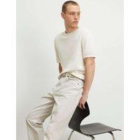 River Island Pure Cotton Textured Knitted T-Shirt Ecru