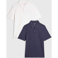River Island 2 Pack Slim Fit Pure Cotton Polo Shirts Navy