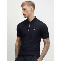 River Island Muscle Fit Textured Half Zip Knitted Polo Shirt Black
