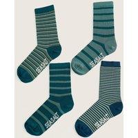 Seasalt Cornwall 4 Pack Stripe Ankle High Socks Teal Mix