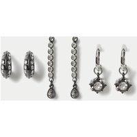 M&S Gunmetal Crystal Pack Drop Hoop Earrings Dark Grey