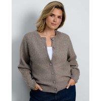Live Unlimited London Wool Blend Crew Neck Cardigan Oatmeal