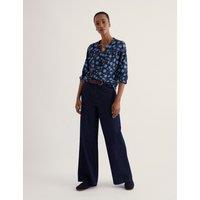 Seasalt Cornwall Pure Cotton Floral Notch Neck Relaxed Top Navy Mix