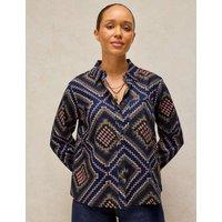 White Stuff Pure Cotton Printed Collared Shirt Navy Mix