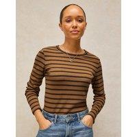 White Stuff Cotton Rich Striped Crew Neck T-Shirt Brown Mix