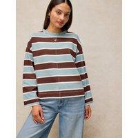 White Stuff Pure Cotton Striped T-Shirt Blue Mix