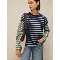 White Stuff Pure Cotton Striped Crew Neck T-Shirt Navy Mix