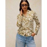 White Stuff Pure Cotton Printed Collared Shirt Green Mix