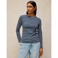 White Stuff Cotton Rich Striped Crew Neck T-Shirt Blue Mix