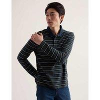 Seasalt Cornwall Pure Cotton Striped Long Sleeve Polo Shirt Khaki Mix
