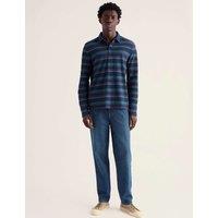 Seasalt Cornwall Pure Cotton Striped Long Sleeve Polo Shirt Blue Mix