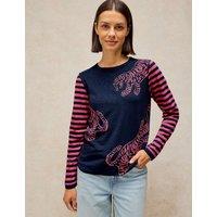 White Stuff Pure Cotton Printed T-Shirt Navy Mix