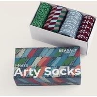 Seasalt Cornwall 4 Pack Geometric Cotton Rich Socks Gift Box Green Mix