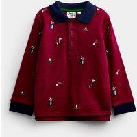 JoJo Maman Bb Golf Embroidered Long Sleeve Polo Shirt Burgundy