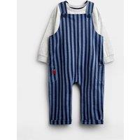 JoJo Maman Bb Striped Long Sleeve Dungaree Set Navy