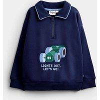 JoJo Maman Bb Car Embroidered Half Zip Sweatshirt Navy