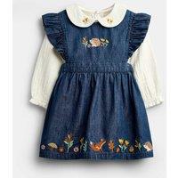 JoJo Maman Bb Cotton Patterned Chambray Dress Set (0-2 Yrs) Denim