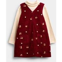 JoJo Maman Bb 2pc Pure Cotton Embroidered Pinafore Outfit (1-5 Yrs) Red Mix