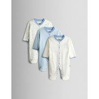 JoJo Maman Bb 3 Pack Cotton Sleepsuits (7lbs - 18 Mths) Blue Mix