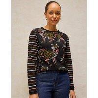 White Stuff Pure Cotton Printed T-Shirt Black Mix