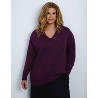 Live Unlimited London Curve Wool Blend V Neck Jumper with Cashmere Plum