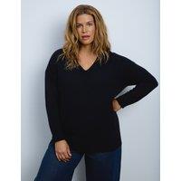 Live Unlimited London Curve Wool Blend V Neck Jumper with Cashmere Black