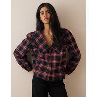 Nobody's Child Pure Cotton Checked Collared Blouse Black