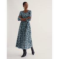 Seasalt Cornwall Cotton Rich Floral Midaxi Waisted Dress Blue Mix