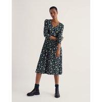 Seasalt Cornwall Cotton Rich Floral V-Neck Midi Waisted Dress Navy Mix
