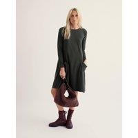 Seasalt Cornwall Cotton Rich Striped Knee Length Swing Dress Green Mix