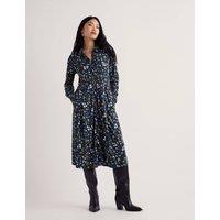 Seasalt Cornwall Cotton Rich Printed Midi Waisted Dress Navy Mix