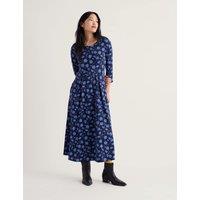 Seasalt Cornwall Cotton Rich Floral Midi Waisted Dress Navy Mix