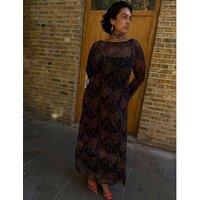 Never Fully Dressed Floral Mesh Crew Neck Maxi Dress Black Mix