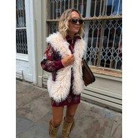 Never Fully Dressed Pure Cotton Faux Fur Trim Printed Gilet Burgundy Mix
