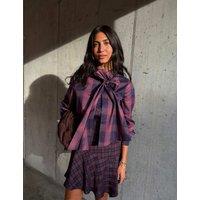 Never Fully Dressed Lyocell Rich Checked Tie Neck Blouse Multi