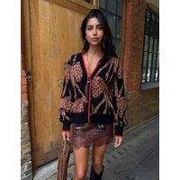Never Fully Dressed Animal Print V Neck Relaxed Cardigan Black Mix