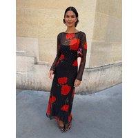 Never Fully Dressed Polka Dot Crew Neck Maxi Dress Black Mix