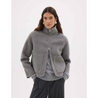 HUSH Pure Wool Funnel Neck Short Jacket Grey Marl