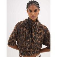 HUSH Leopard Wool Blend Triangle Scarf Brown Mix